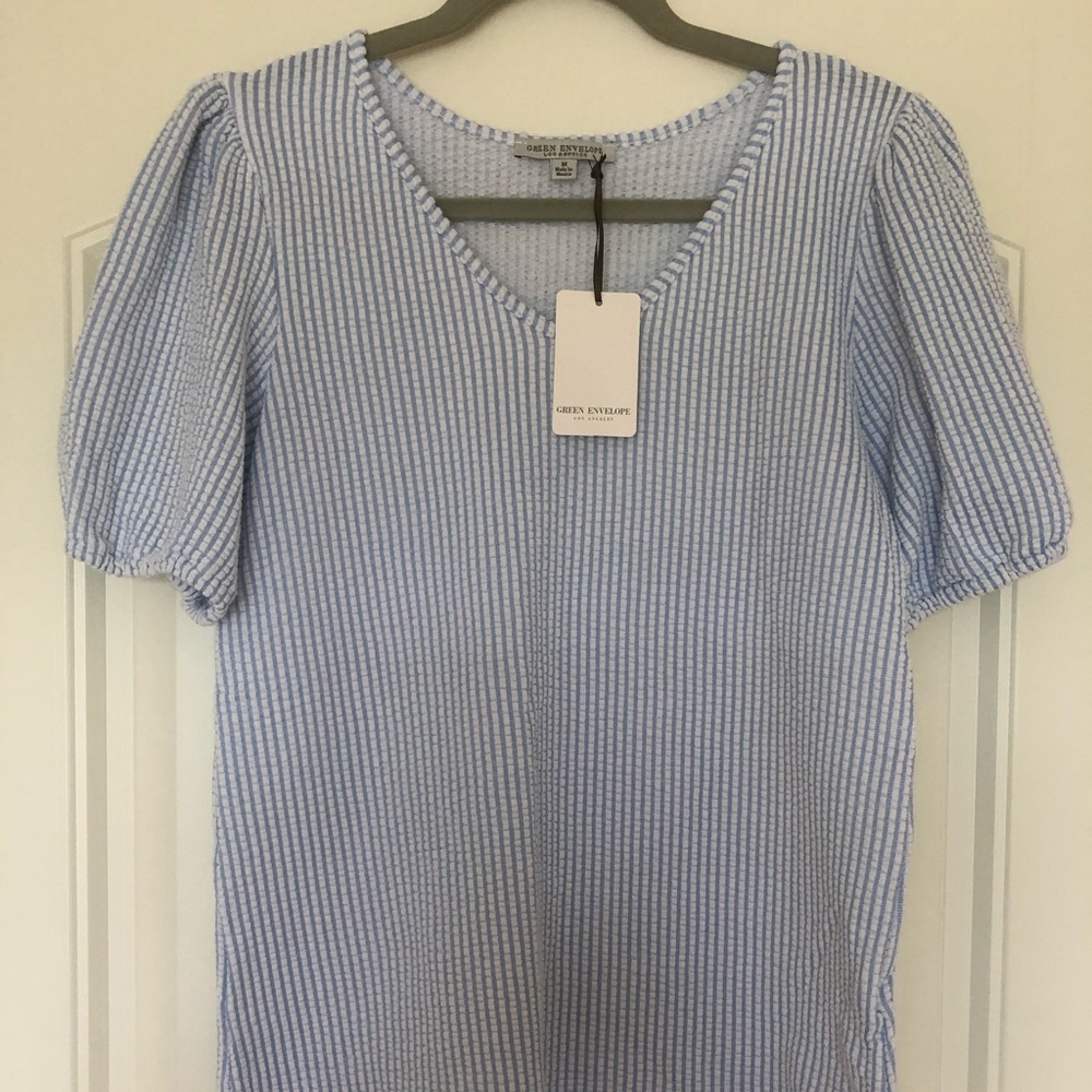 Dressy blue and white tee